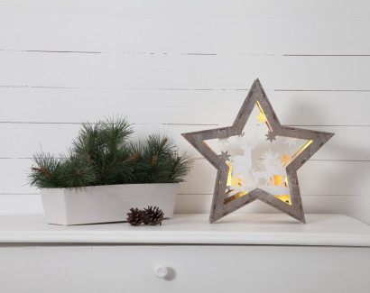 Светильник новогодний Звездные Олени FAUNA 32х34 см., 10 LED ламп, на батарейках, серый, Star Trading (271-37)