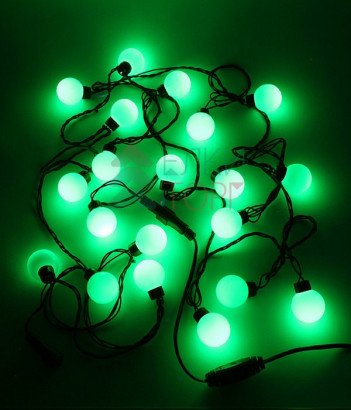 Светодиодная гирлянда Шарики, 5 м., 20 зеленых LED ламп 40 мм, 220V, черный ПВХ, Beauty Led (HB20-11-2G)