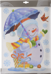 Наклейки для декорирования Снеговик с зонтом 30*40 см., Kaemingk (461437/1)