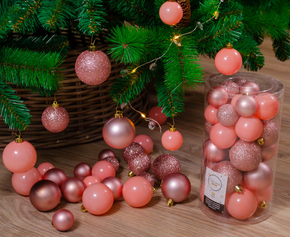 Набор пластиковых шаров Стиль mix, карамельно-розовый, 30 шт, Kaemingk (023065) в Кемерово