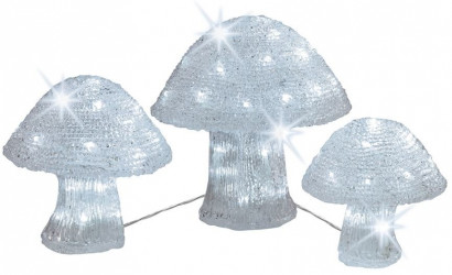 Светодиодные фигуры акриловые Грибы, 3 шт., 220V., 72 холодные белые LED лампы, прозрачный провод, Kaemingk (492214)