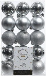 Набор пластиковых шаров Толедо 60 мм, серебро, 30 шт, Kaemingk (023264) 